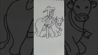 Sankranthi special Drawing using number 15/easy Sankranthi drawing of farmer and cow