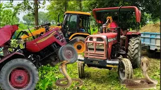 JCB 3dx Expert Loading Soil in Massey Ferguson 241 Tractor Trolley Over loading Mud Stuck 