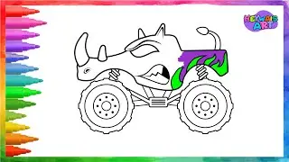 how to draw RHINO MONSTER TRUCK ǀ Learn draw and coloring for kids & toddlers