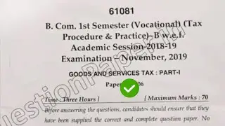 2019 Mdu BCom TPP 1st Sem Goods & Services Tax Question Paper