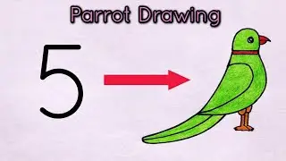 How to draw parrot drawing from number 5 | Parrot drawing easy | Parrot drawing with colour 