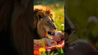AI Simulation of a Lion Interacting with a Baby Animal