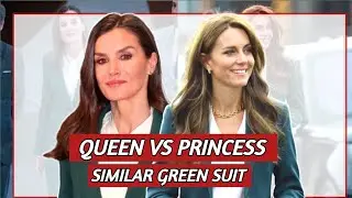 Kate Middleton and Queen Letizia twining in matching green suit | royal family | same dress
