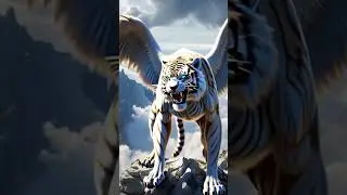 #mythicalcreature #fantasyanimal #tigerwithwings #wingedtiger #fantasylandscape #cloudyskies