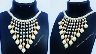 How To Make Beautiful Designer Pearl Necklace At Home | DIY | Bridal Pearl Choker | uppunutihome