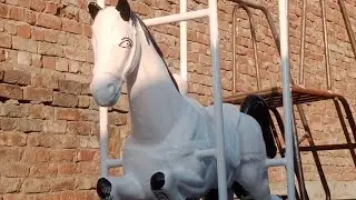 White Fiberglass Playground Rocking Horse | Kids Outdoor Play Equipment
