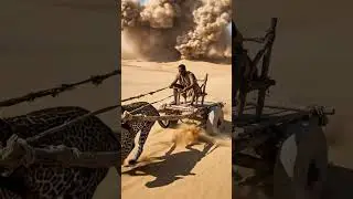 Cheetah Pulls Desert Cart Racing Sandstorm &ndash; Epic Escape Short Cat Family 4K Desert Kids Fun HD Go!!