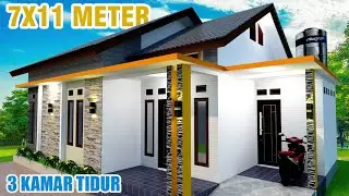 Desain rumah di pedesaan 7x11 meter dengan 3 kamar tidur