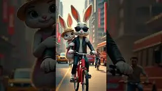 Rabbit Love Ride in the City &ndash; Realistic 3D Animation #animalanimation #whiterabbit #cute