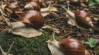 A Colonies of snails crawl over logs in search of food