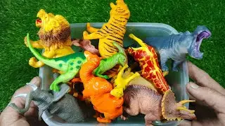 ASMR ]] 8:40 Minutes Satisfying Unboxing Animal Toy Collection! Cow Giraffe Dinosaur Zebra Tiger