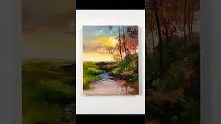 Beautiful 'Pond At Sunrise' Landscape Painting 🌄🌳🌿/Acrylic on paper🖌️ #easy #acrylicpainting #shorts