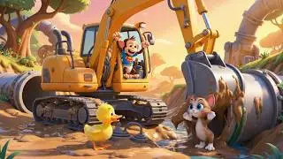 Baby Monkey Controls a Giant Excavator to Save a Trapped Kitten