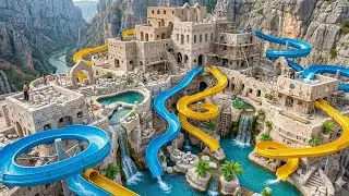 500 Days to Build a Giant Water Park Made of White Stone with a 20-meter-High Water Slide