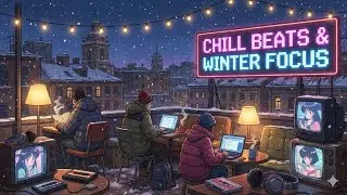 Night Rooftop Caf&eacute; ☕ 90s Lofi Beats | Winter Focus & Work Ambience