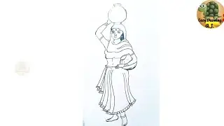 Woman Carrying Matka Drawing | Easy Step-by-Step Village Art for Beginners | Simple Pencil Sketch
