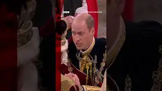 After King Charles was crowned, his son Prince William kissed him on the cheek #BBCNews #Coronation