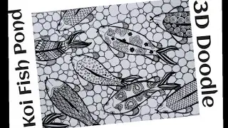 How to draw a Koi Fish Pond Zentangle (3D)- 62 #koi #koifish #zentangle #doodle #3dart #3d
