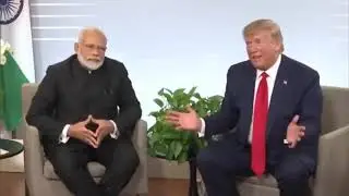 PM Modi and US President Trump at media interaction post bilateral meeting at G7 Summit in France,..