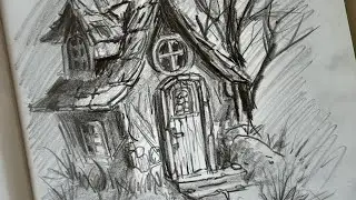 Traditional Pencil Drawing | Atmospheric Fantasy House