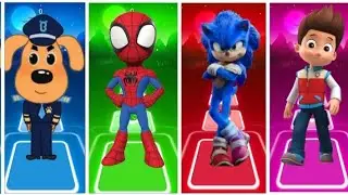 SHERIFF LABRADOR vs SPIDERMAN vs SONIC vs POW PATROL/Tiles hop edm COFFIN DANCE 
