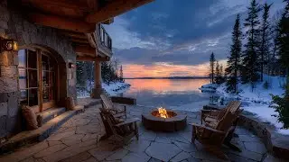 Tranquil Winter Lake Ambience | Cozy Firepit and Nature Soundscape to Relaxing