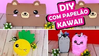 DIY KAWAII com PAPELÃO porta lápis, baú e organizador #Amigasyoutubers