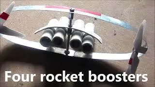 Hybrid propulsion of winged DRONE -rotor plane /VTOL  with both side prop & middle rocket boosters