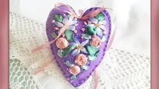 How to embroider a silk ribbon flower felt heart