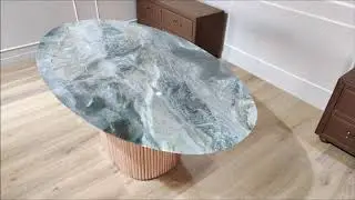 Table MILLERIGHE - Table avec plateau ovale en MARBRE ARABESCATO OROBICO et base millerighe