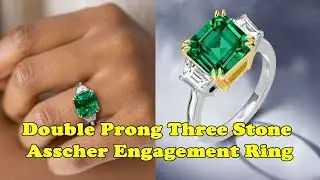 Double Prong Three Stone Asscher Engagement Ring