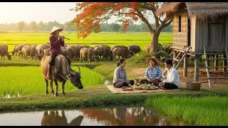 Peaceful Buffaloes Grazing | Relaxing Bell Sound in the Countryside
