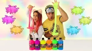 DESAFIO DO SLIME COM 3 CORES DE COLA NEON - (3 MARKER CHALLENGE) Fam&iacute;lia Maloucos