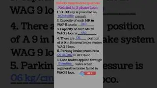 3 phase Loco questions Answer for Ldce & Gdce Exam @KalyanRailway #viral #shorts #railway #tech