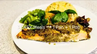 One Pot Lemon Rice + One Pan Salmon + Garlic Green Beans | Easy Dinner Trio!