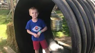 Kid in giant hamster wheel