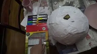 Halloween Night:  Preparing to Paint the Jack'O'Lantern Paper Mache' Caste' (Stage 5) (Water Paints)