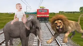 Crazy Elephant at the Track and trying to Save Baby Stops the Train and Escape Train Simulator Ep 42