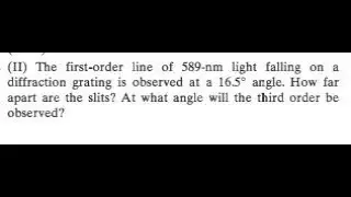The first-order line of light falling on a diffraction grating is observed at a angle. How far apar
