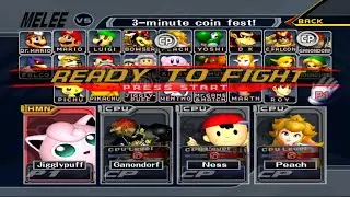 Jigglypuff VS Ganondorf VS Ness VS Peach | 3 Min Coin | Super Smash Bros Melee Fight 273