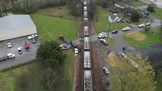 The aftermath of a train vs truck hauling a cattle collision crash in Tennessee