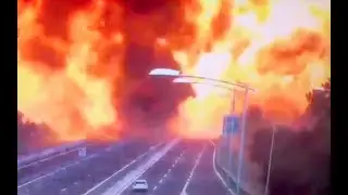 Spectacular blast as gasoline tanker hit on highway