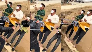 Blindfolded challenge, rural mud pit rope challenge#funny#hilarious
