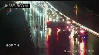 Overturned car causing traffic on I-35E
