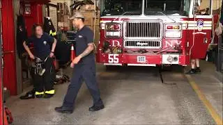 FDNY ENGINE 55 GOING OUT ON A EMS CALL FROM QUARTERS IN LITTLE ITALY, MANHATTAN IN NEW YORK CITY.