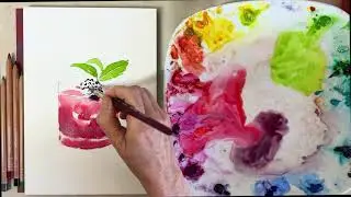Wet-into-wet technique for watercolor cocktail paintings