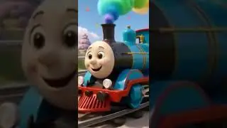 A very playful, colorful cartoon toy train races joyfully around a circular track. #railwaytrack