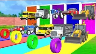 tractor and car, school bus,JCB, choose the right door #jcbtractor #choosetherightdoor #shorts