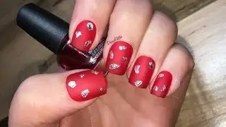 Red Sea Glass Nails with Silver Leaf