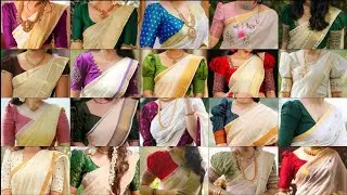 🎊 🌼Beautiful Onam Saree Puff Sleeve Blouse Designs| Puff Sleeve Contrast Blouses For Onam Sarees❤️|